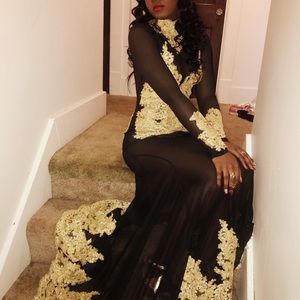 Black and gold prom dress